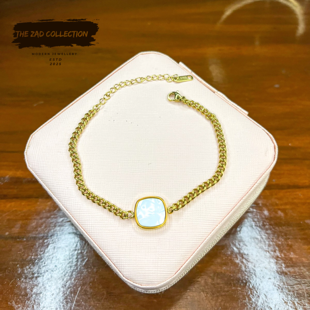 Gold Charm Bracelet – Enamel Accent, Artificial Stainless Stee