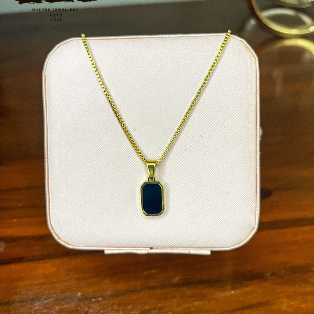 Midnight Luxe Pendant Necklace – Gold Finish, Black Inset, Stainless Steel