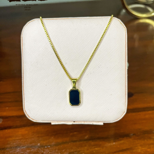 Midnight Luxe Pendant Necklace – Gold Finish, Black Inset, Stainless Steel