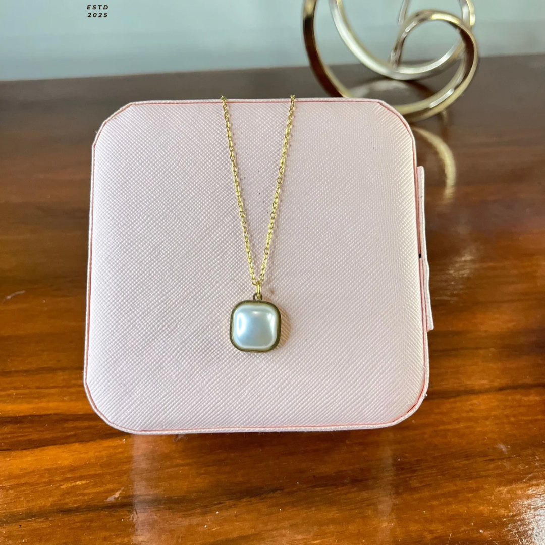 Square Pearl Pendant Necklace – Gold Finish, Signature Elegance