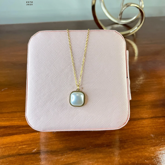 Square Pearl Pendant Necklace – Gold Finish, Signature Elegance