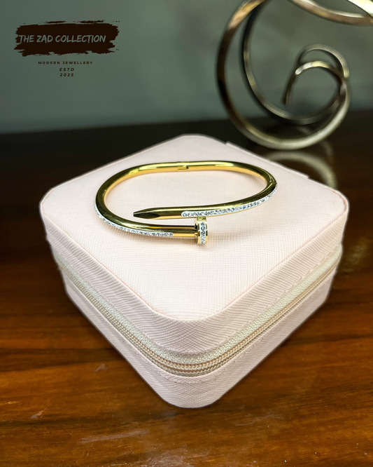 Gold Nail Twist Handcuff with Crystals
