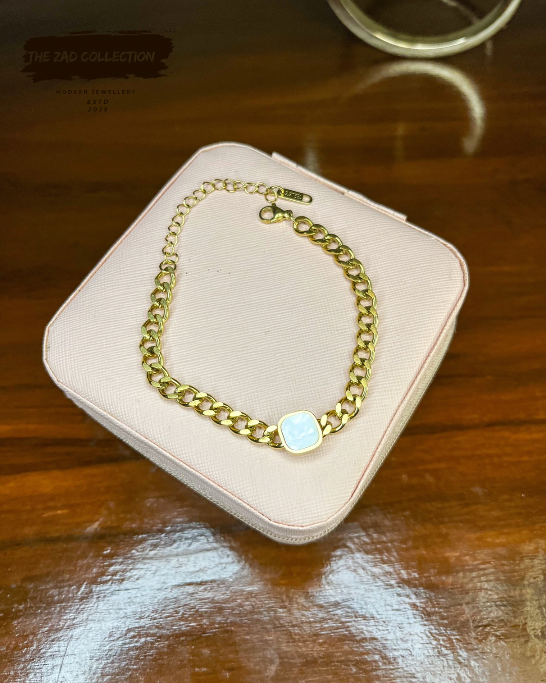 Gold Cuban Chain Bracelet with Square Gemstone Charm