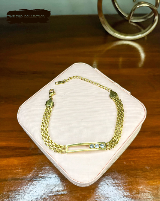 Triple Diamond Accent Gold Chain Bracelet