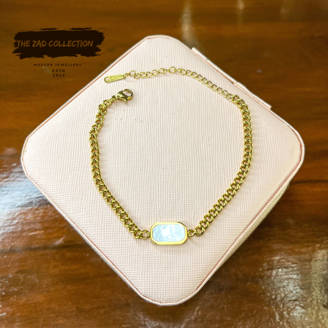 Mother-of-Pearl Bar Bracelet – Gold-Tone Stainless Steel