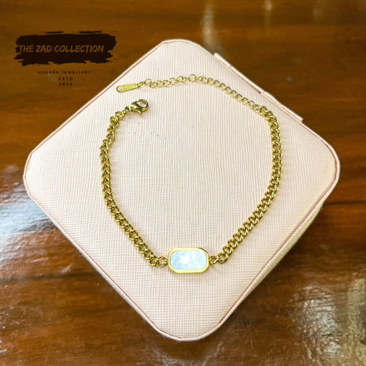 Mother-of-Pearl Bar Bracelet – Gold-Tone Stainless Steel