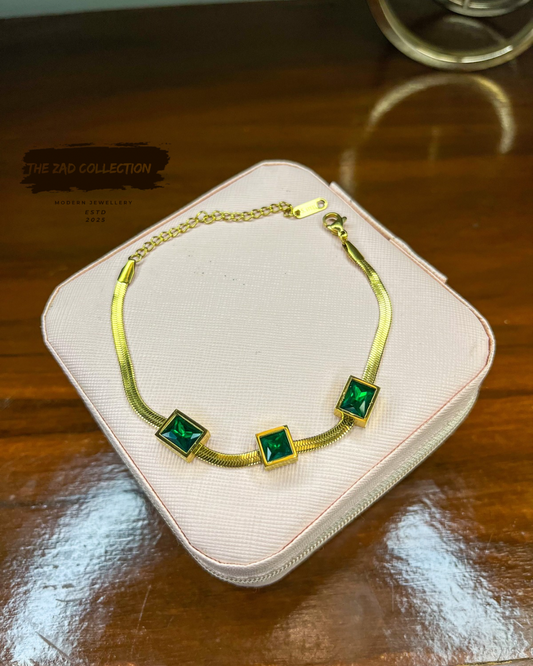Golden Emerald Square Bracelet