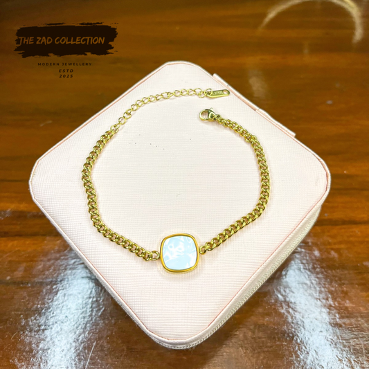 Gold Charm Bracelet – Enamel Accent, Artificial Stainless Stee