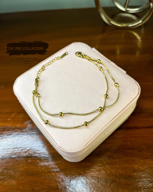 Golden Double Chain Bead Bracelet