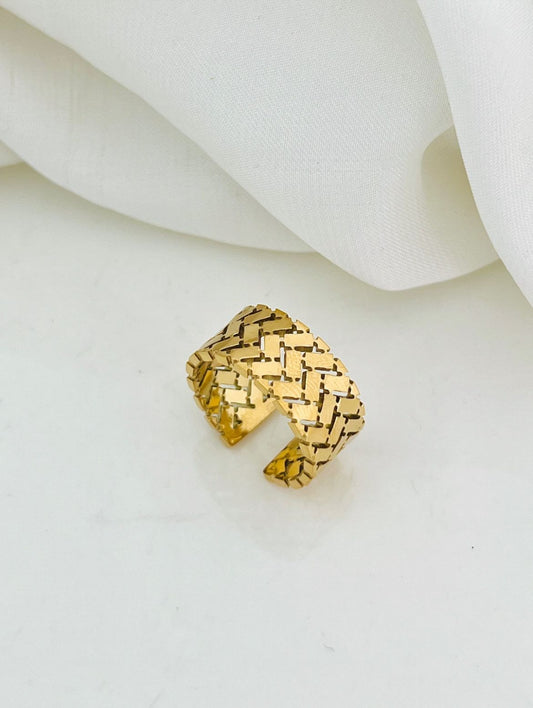 Golden Woven Texture Adjustable Ring