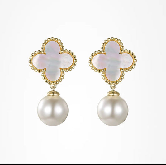 White Clover Pearl Studs
